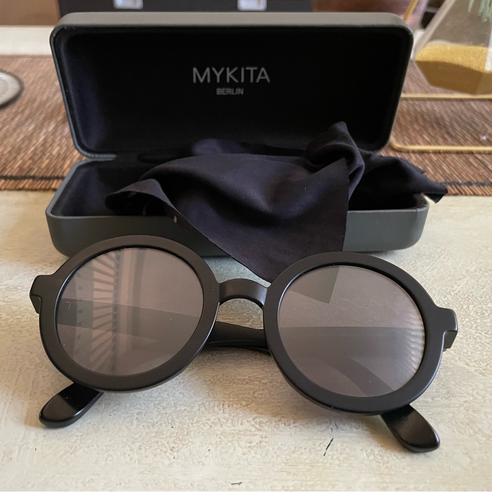 MYKITA Matte Black Round Sunglasses with Dark Lenses